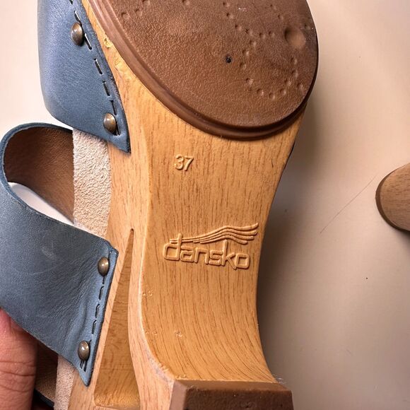 Dansko Thea Mary Jane Studded Two-Tone Ankle Strap Leather Clog Wooden Heel 37 - Picture 10 of 10